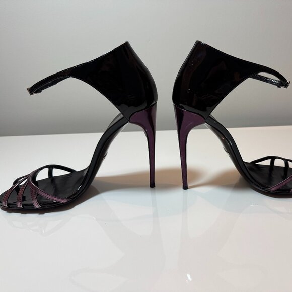 Gucci Colorblock Patent Leather Sandals Size 39 in Black / Purple - Picture 3 of 7